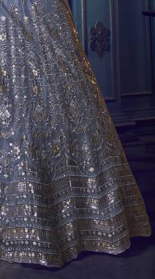 Glamorous Grey Sequins embroidered net Semi Stitched Lehenga choli for wedding 4