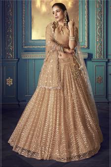 Glamorous Beige Colored Sequins embroidered Net Fabric Lehenga choli for wedding
