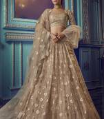Beige Sequins embroidered net Semi Stitched net fabric lehenga choli