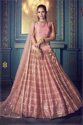Marvellous Pink Sequins & Thread Embroidered Net Party Wear Lehenga Choli 1