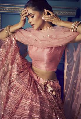 Marvellous Pink Sequins & Thread Embroidered Net Party Wear Lehenga Choli 2