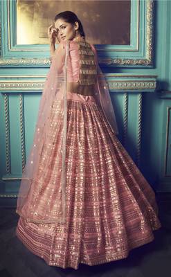 Marvellous Pink Sequins & Thread Embroidered Net Party Wear Lehenga Choli 4