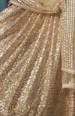 Mesmerizing Beige Sequins embroidered and Ruffle work net fabric bridal lehenga 4