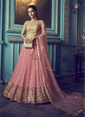 Pink Sequins & Dori Embroidered net Lehenga choli 1