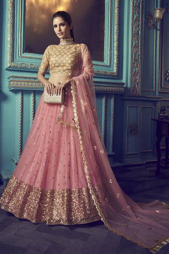 Pink Sequins & Dori Embroidered net Lehenga choli