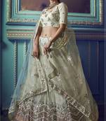 Green Sequins and Thread embroidered net fabric lehenga choli for wedding
