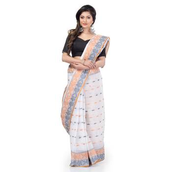 DESH BIDESH Women Bengal Tant Traditional Handloom Pure Cotton Saree Noyonchuri Design Without Blouse Piece 1