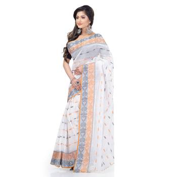 DESH BIDESH Women Bengal Tant Traditional Handloom Pure Cotton Saree Noyonchuri Design Without Blouse Piece 5