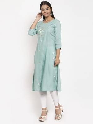 Blue embroidered rayon embroidered-kurtis 2