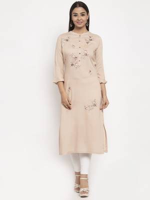 Beige embroidered rayon embroidered-kurtis 1