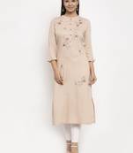 Beige embroidered rayon embroidered-kurtis