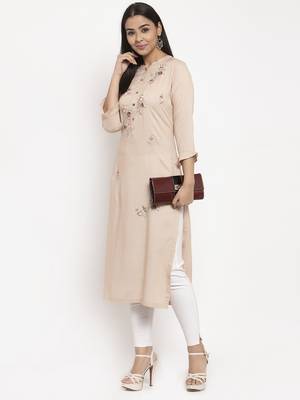 Beige embroidered rayon embroidered-kurtis 2