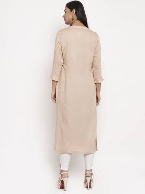 Beige embroidered rayon embroidered-kurtis 3