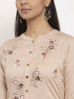 Beige embroidered rayon embroidered-kurtis 4