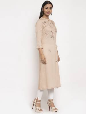 Beige embroidered rayon embroidered-kurtis 5