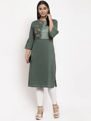 Green embroidered cotton embroidered-kurtis 1