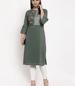 Green embroidered cotton embroidered-kurtis