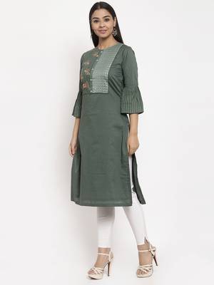 Green embroidered cotton embroidered-kurtis 2