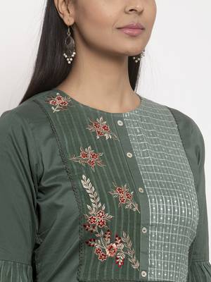 Green embroidered cotton embroidered-kurtis 4