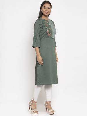 Green embroidered cotton embroidered-kurtis 5