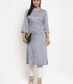 Grey embroidered rayon embroidered-kurtis