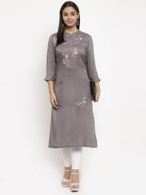 Grey embroidered rayon embroidered-kurtis 1