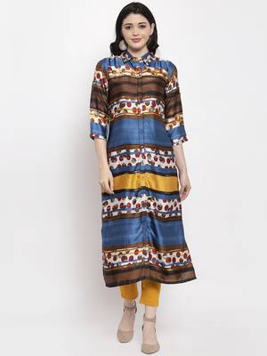 Blue printed satin kurtas-and-kurtis 1