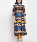 Blue printed satin kurtas-and-kurtis