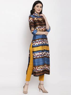 Blue printed satin kurtas-and-kurtis 2