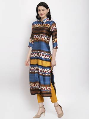 Blue printed satin kurtas-and-kurtis 3