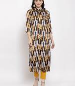 Brown printed satin kurtas-and-kurtis