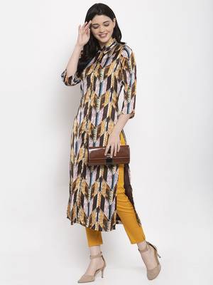 Brown printed satin kurtas-and-kurtis 3