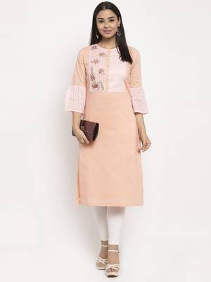 Peach embroidered cotton embroidered-kurtis 1