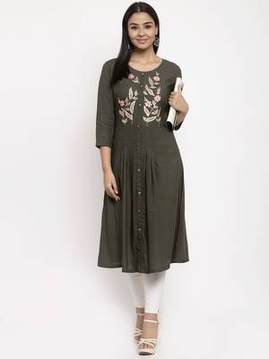 Green embroidered rayon embroidered-kurtis 1