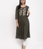 Green embroidered rayon embroidered-kurtis