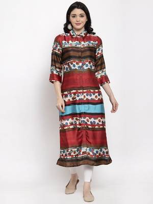 Maroon printed satin kurtas-and-kurtis 1