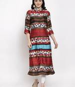 Maroon printed satin kurtas-and-kurtis