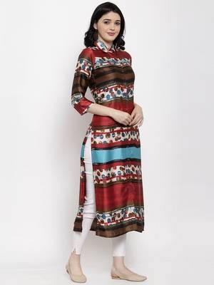 Maroon printed satin kurtas-and-kurtis 2