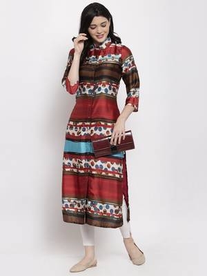 Maroon printed satin kurtas-and-kurtis 3