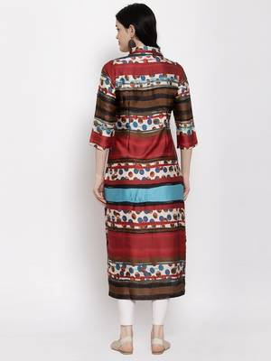 Maroon printed satin kurtas-and-kurtis 4