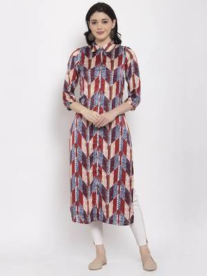 Maroon printed satin kurtas-and-kurtis 1
