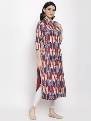 Maroon printed satin kurtas-and-kurtis 2