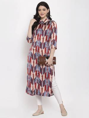 Maroon printed satin kurtas-and-kurtis 3