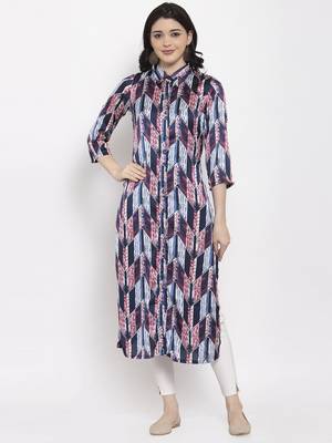 Navy-blue printed satin kurtas-and-kurtis 1
