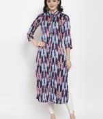 Navy-blue printed satin kurtas-and-kurtis