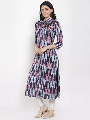 Navy-blue printed satin kurtas-and-kurtis 2