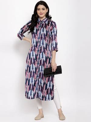 Navy-blue printed satin kurtas-and-kurtis 3
