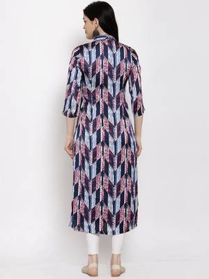 Navy-blue printed satin kurtas-and-kurtis 4