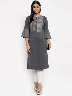 Grey embroidered cotton embroidered-kurtis 1