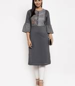 Grey embroidered cotton embroidered-kurtis